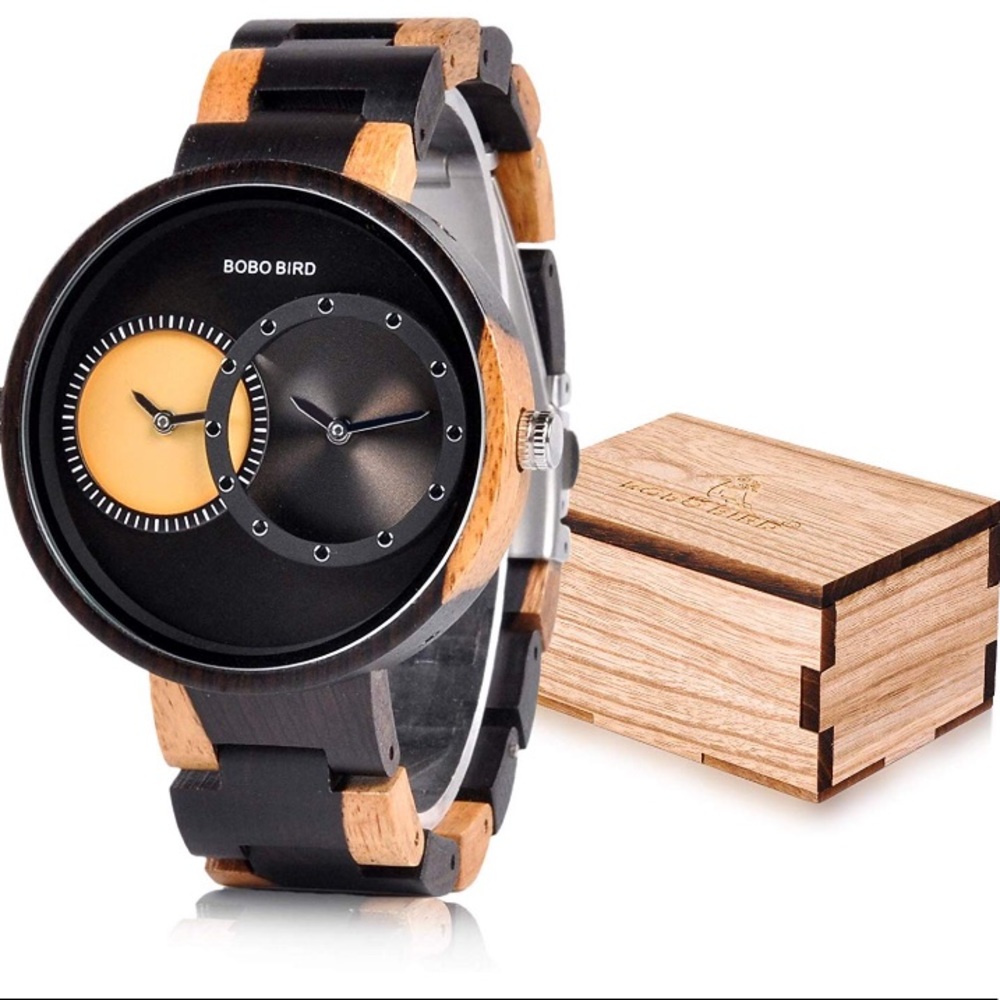 BROWN & BLACK WOODEN UNISEX MEN WOMAN CASUAL WATCH